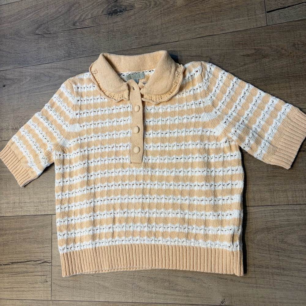 Crocheted Peter Pan Collar Sweater in Peach and White